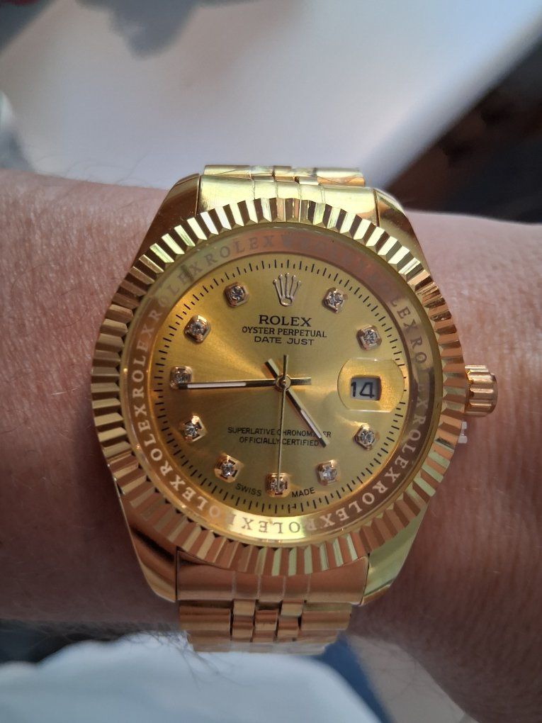 Rolex Oyster Perpetual Datejust Gold Tone Watch with Diamond Markers