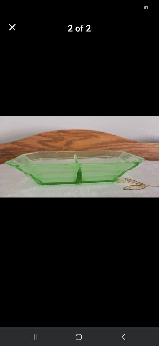 Uranium Glass Divided Condiment Dish