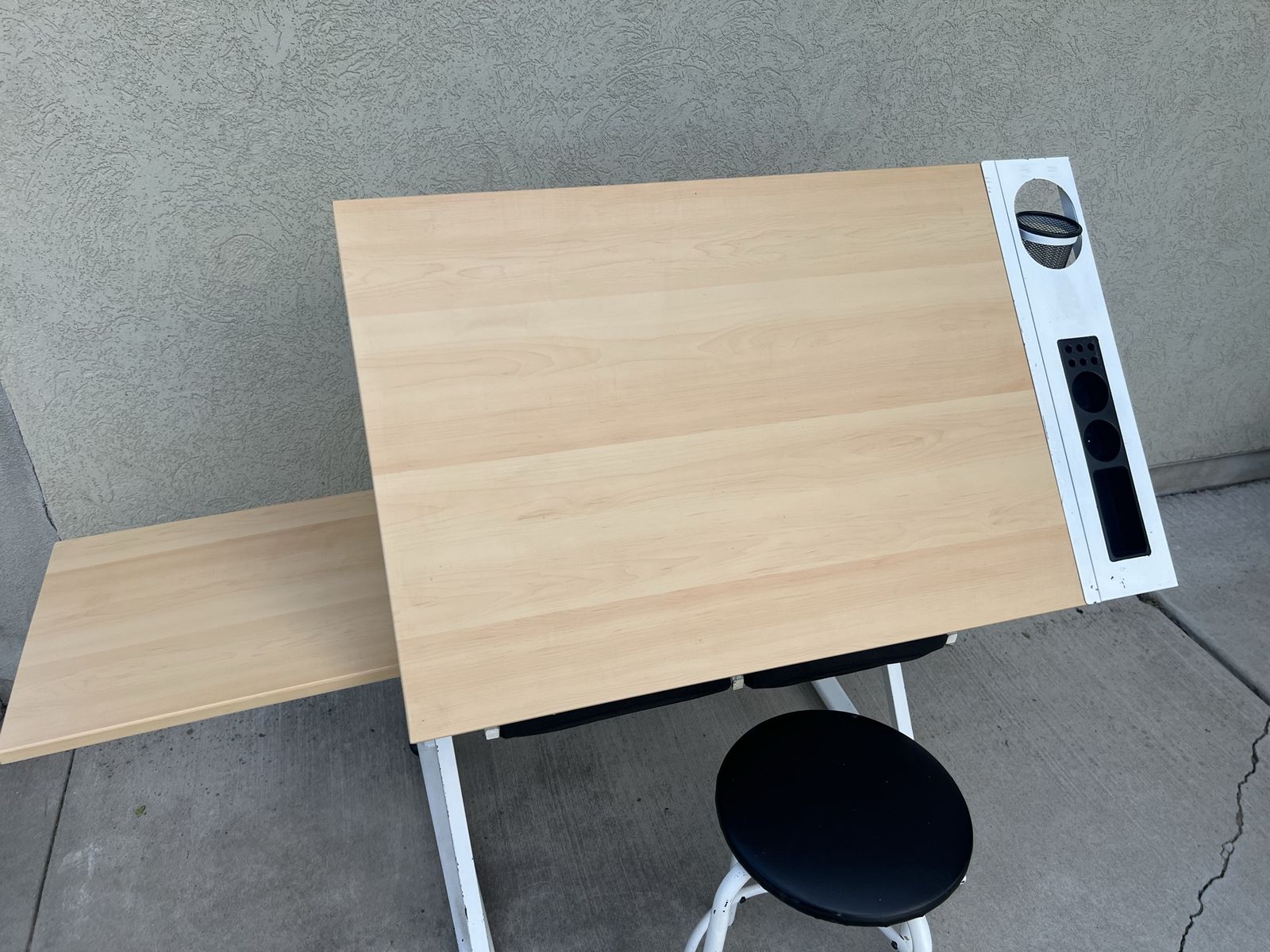 Adjustable Craft & Drafting Desk Set with Extension Table, Drawers, and Matching Stool