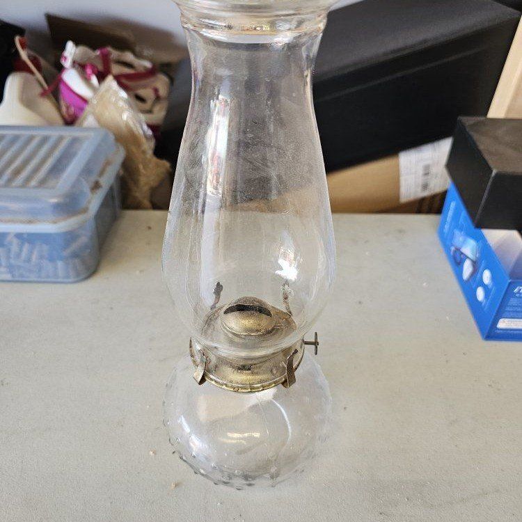 Vintage Clear Glass Oil Lamp with Gold Tone Burner - Classic Home Decor