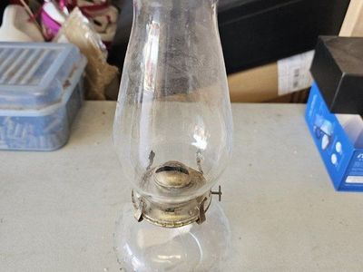 Vintage Clear Glass Oil Lamp with Gold Tone Burner - Classic Home Decor