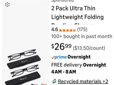 2 Pack Ultra Thin Lightwt Folding Reading Glasses
