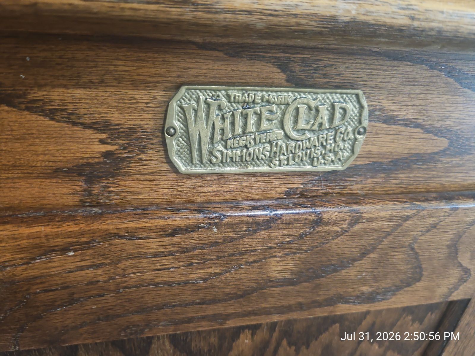 Vintage White Clad Oak Ice Box End Table / Nightstand / Cabinet with Brass Hardware