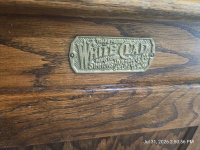 Vintage White Clad Oak Ice Box End Table / Nightstand / Cabinet with Brass Hardware
