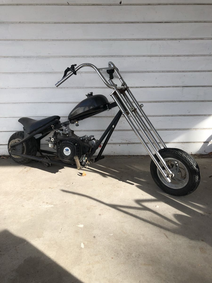 Custom Mini Chopper Bike with Subaru Engine and High Handlebars