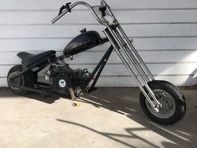 Custom Mini Chopper Bike with Subaru Engine and High Handlebars
