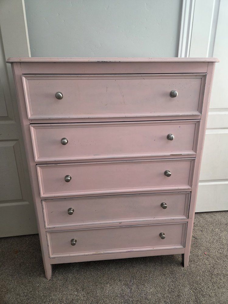 Pink Wooden Dresser - 48" Tall, 39" Wide - Shabby Chic Style - Perfect for Bedroom Storage
