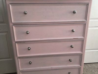 Pink Wooden Dresser - 48" Tall, 39" Wide - Shabby Chic Style - Perfect for Bedroom Storage