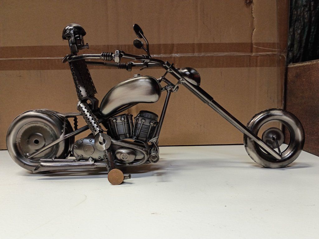 Unique Handmade Metal Chopper Motorcycle Sculpture - Art Decor