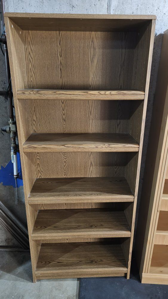 Wooden Bookcase with Adjustable Shelves - Oak Finish