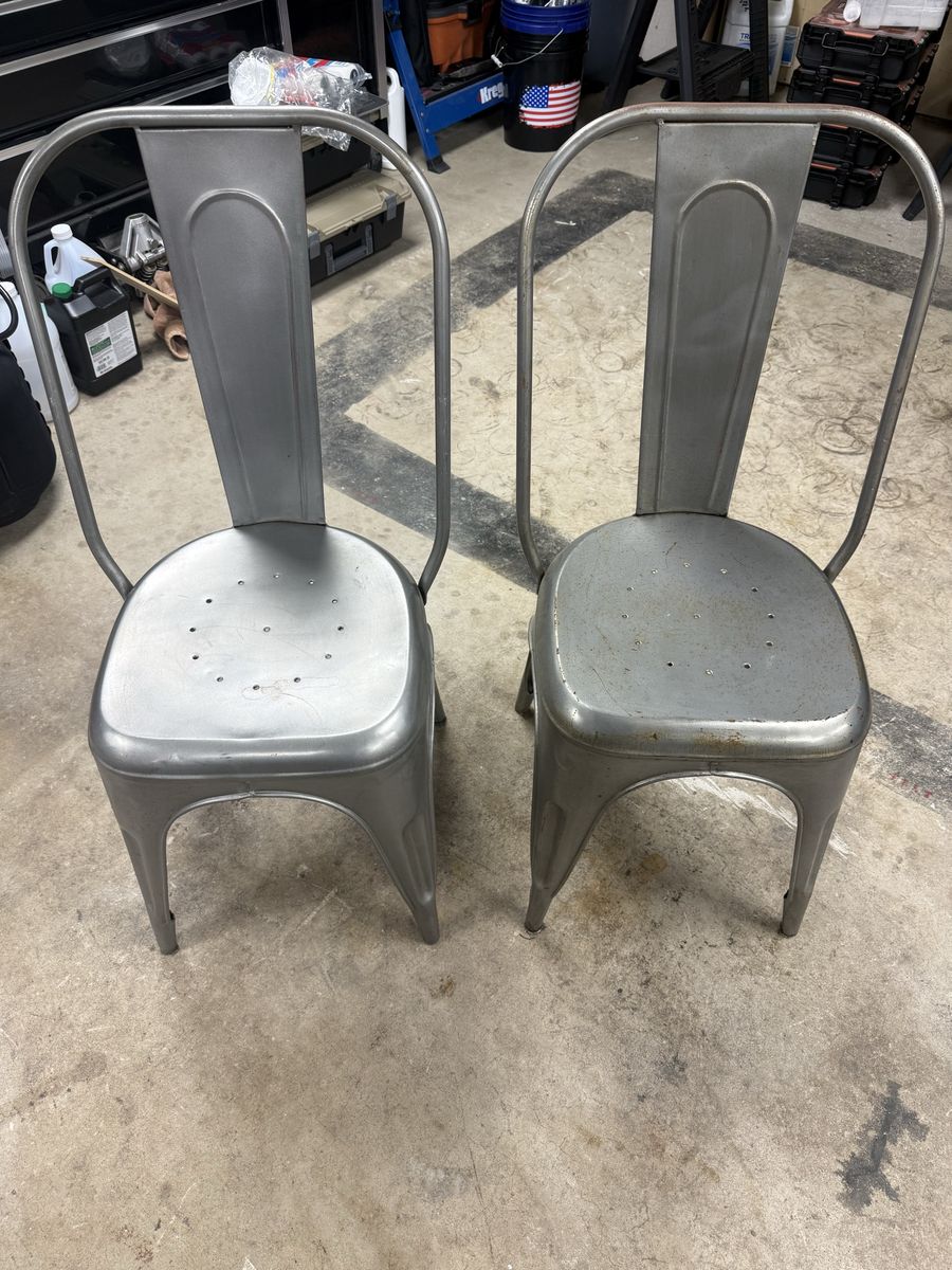 Industrial Style Metal Dining Chairs - Set of 2, Galvanized Finish