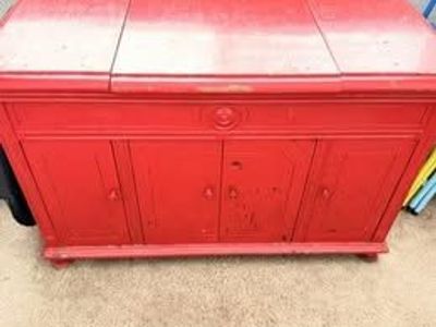 Antique Red Sewing Machine Cabinet