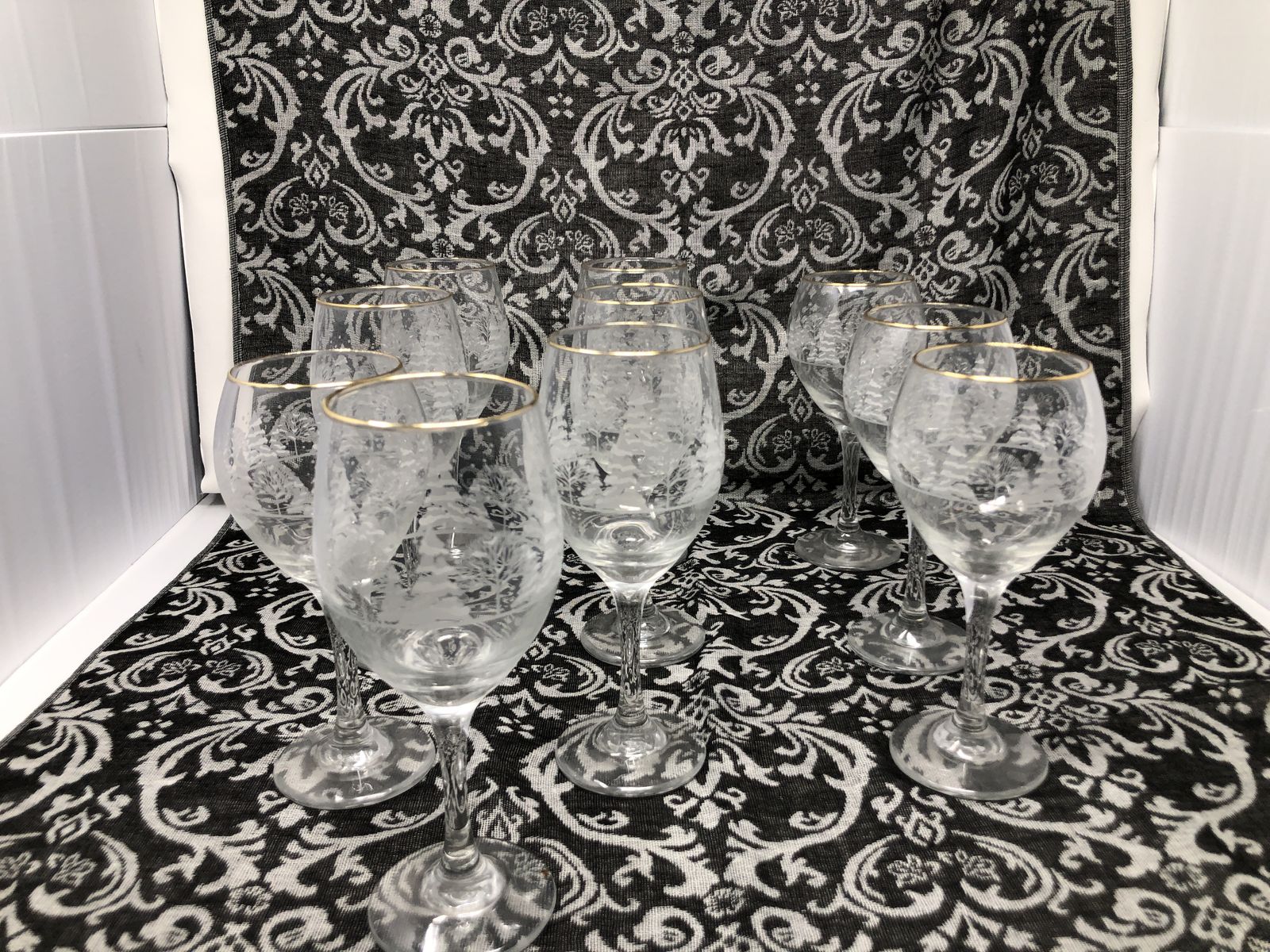 Arby’s Christmas Winter Wonderland Libbey / Lynn’s China Wine Glasses – Set of 10 with Gold Rims