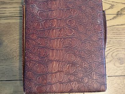 Vintage Faux Crocodile Leather Backgammon Set - Complete w/ Case, Dice, Checkers