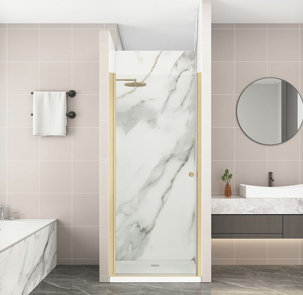 Luxier 24-26" W x 72" H Frameless Shower Door Gold Finish