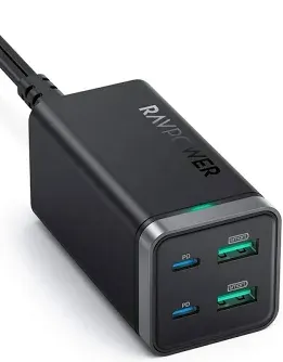 RAVPower - Desktop Charger, 65W, 4-Port, GaN Tech