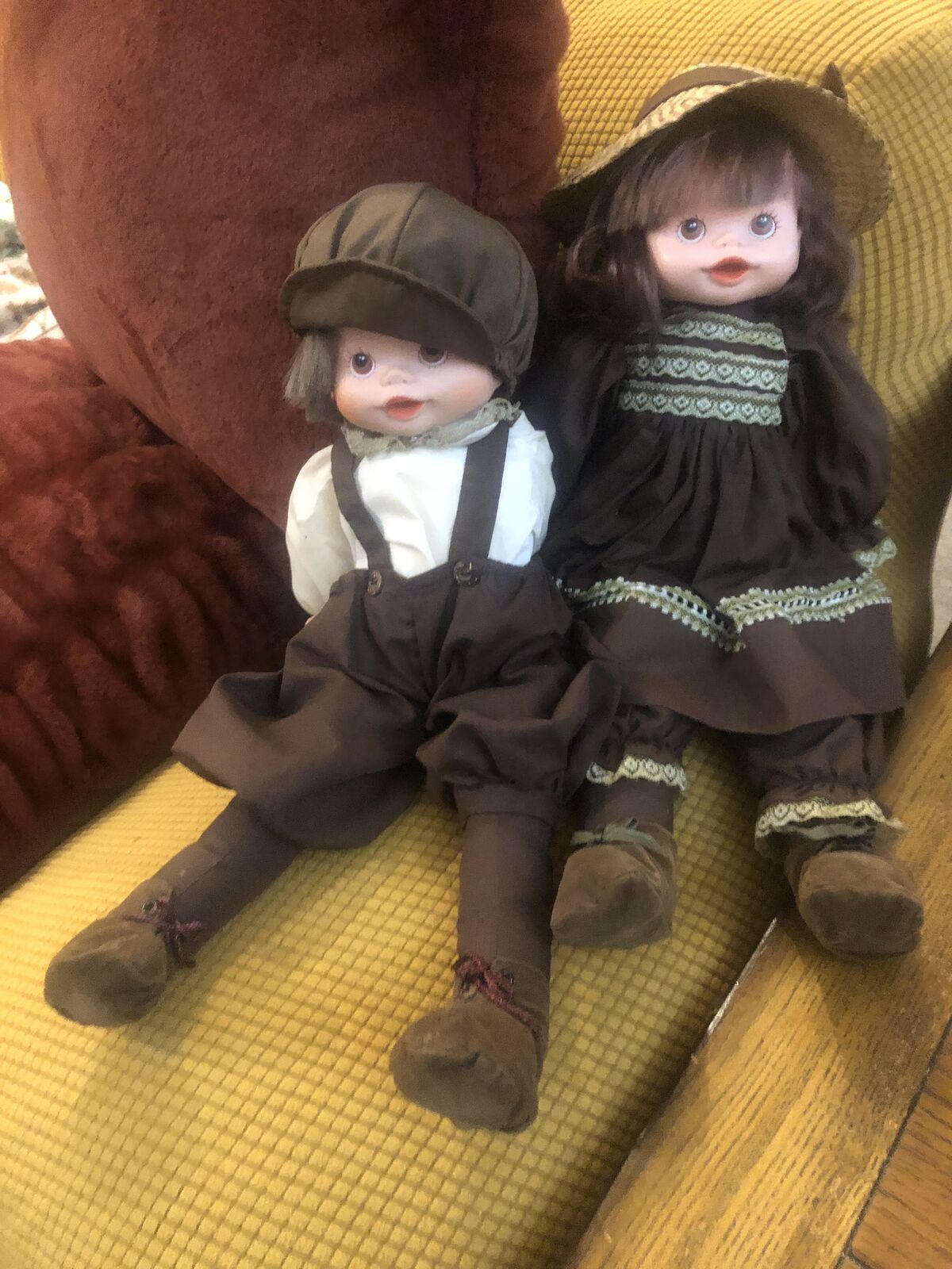 17' pauline bjonness jacobsen boy and girl dolls brown outfit 1984