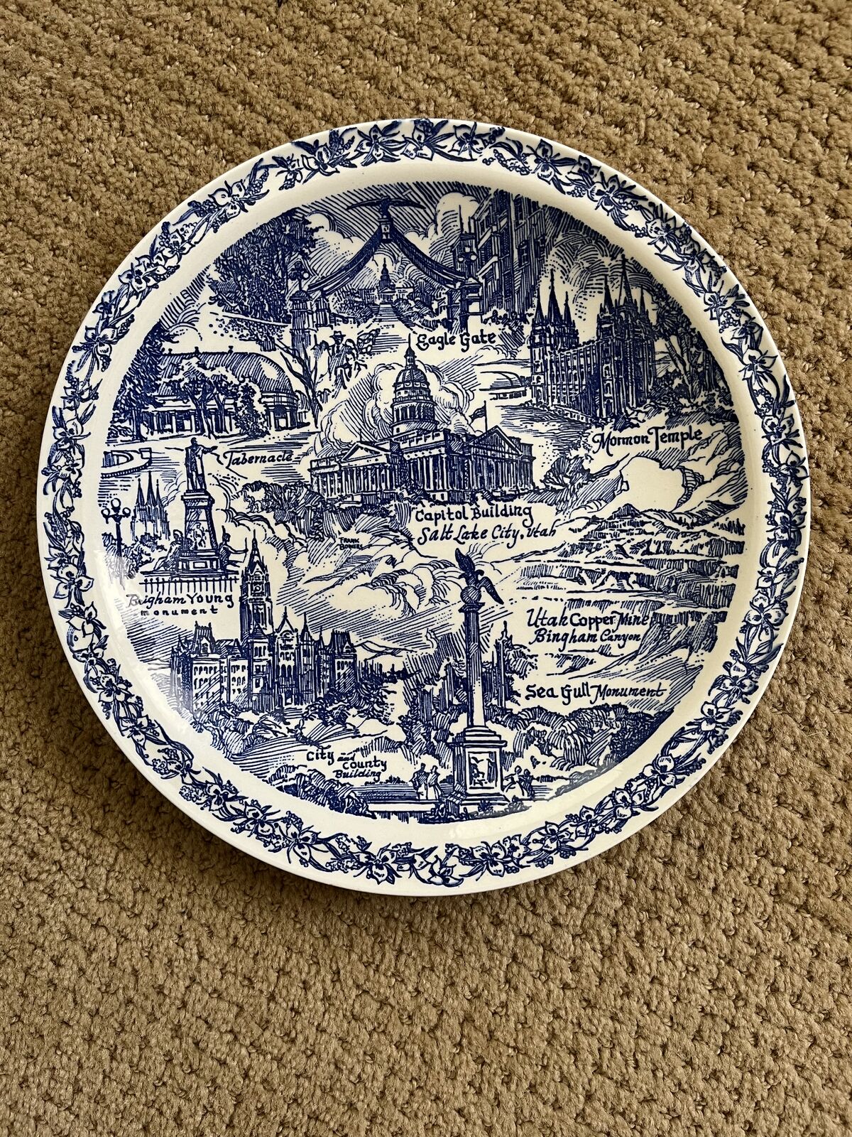 Blue Salt Lake City Souvenir Plate - Vintage /Antique
