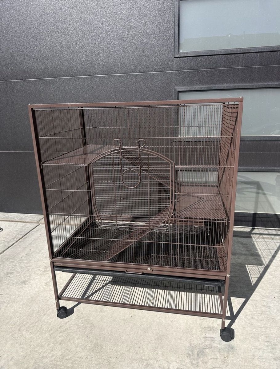 Large Multi-Level Pet Cage with Removable Tray & Wheels - Brown