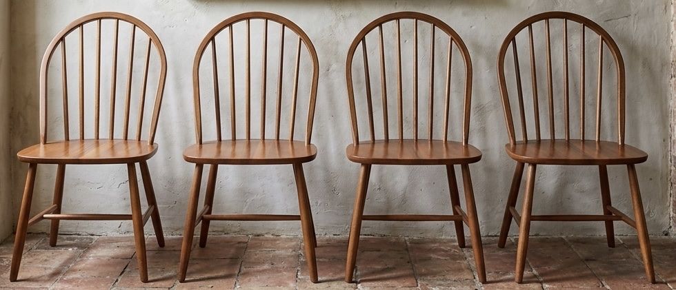 Set of 4 Vintage Danish Modern Teak Windsor Dining Chairs by Tarm Stole