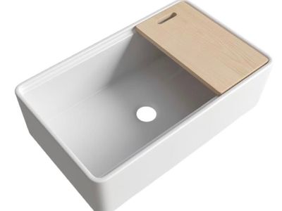 33" White Ceramic Farmhouse Sink with Cutting Board
