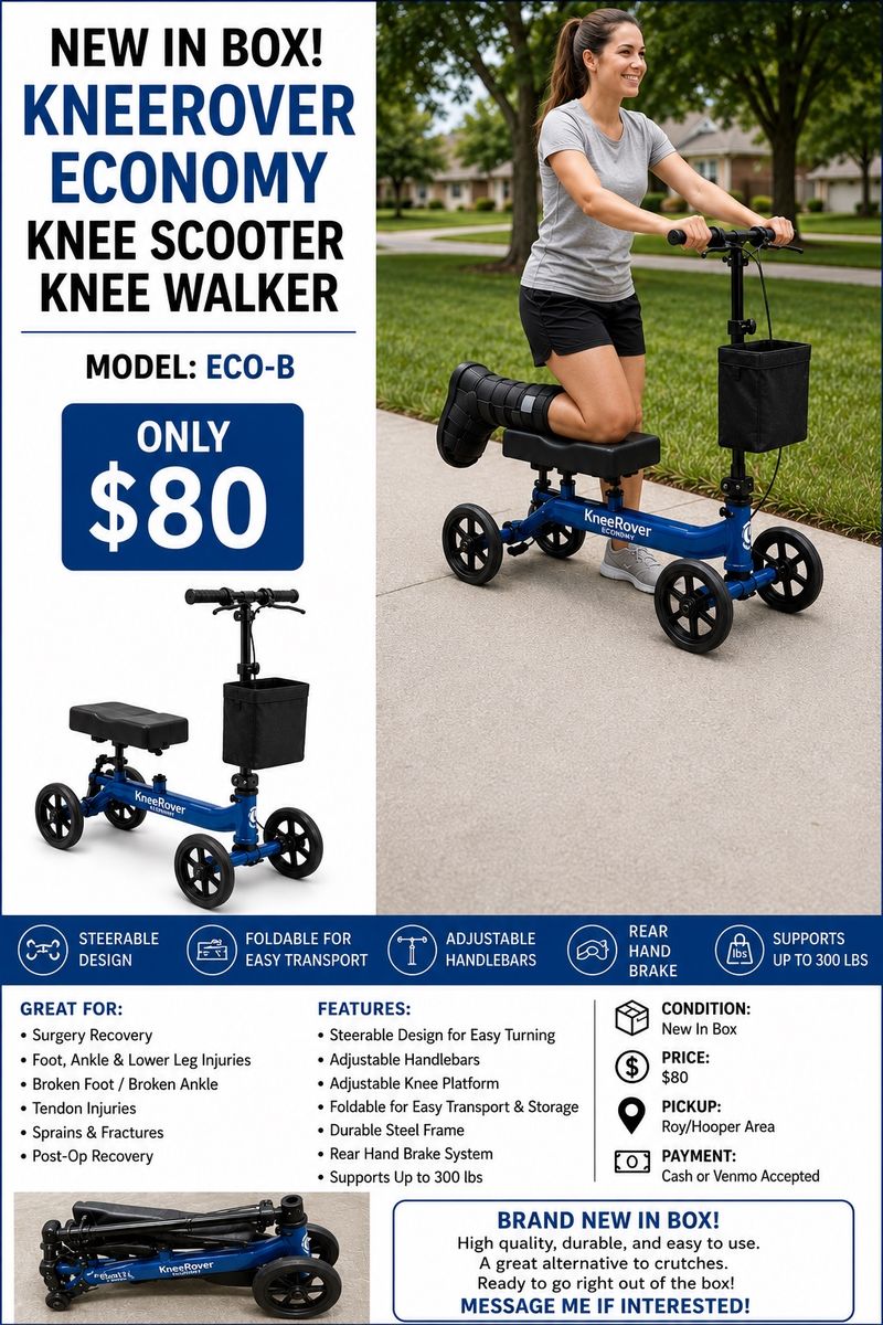 NEW KneeRover Economy All Terrain Knee Scooter Walker - Model ECO-B - Adjustable, Foldable, 300lbs Cap.