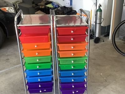 2 Rainbow 10-Drawer Rolling Storage Carts - Colorful Plastic Organizer with Wheels