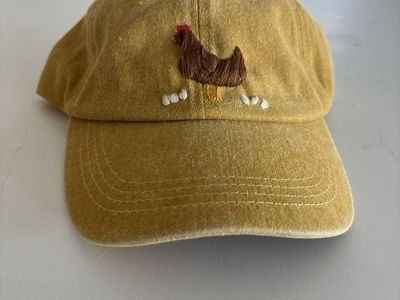 Mustard Brown Hand Embroidered Chicken Dad Cap