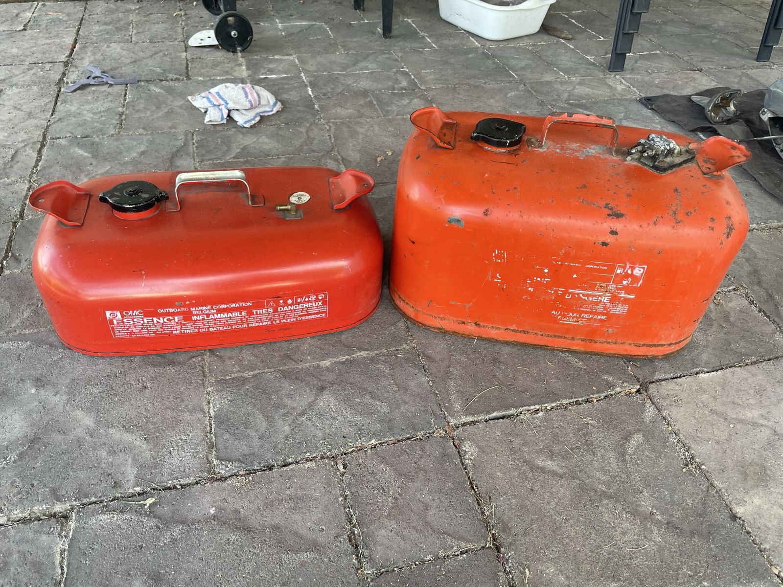 Vintage OMC Metal Outboard Marine Gas Tanks