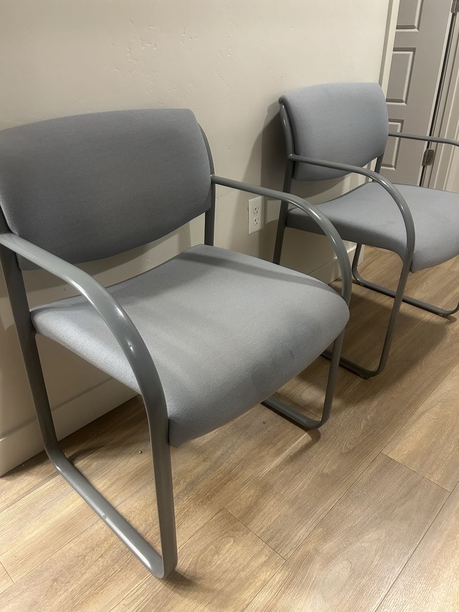 Office Guest Chairs - Gray Fabric Sled Base - Set of 2