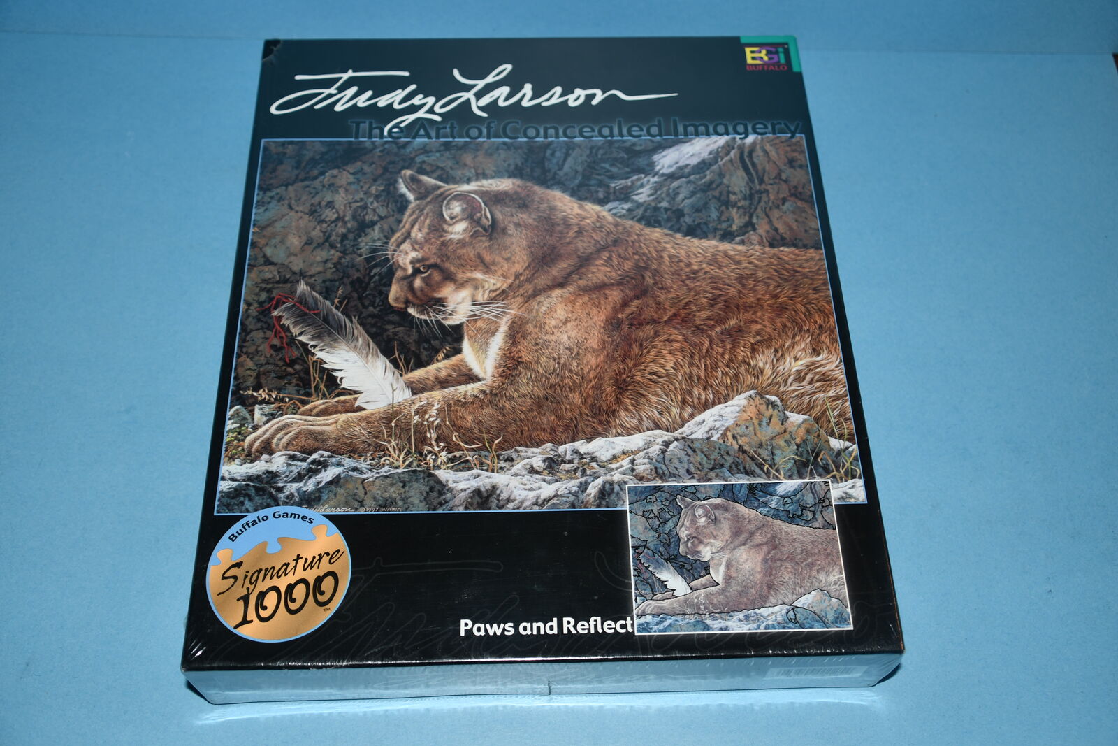 NEW, SEALED 1000 PIECE JIGSAW PUZZLED ~ CONCEALED IMAGERY ~ M)UNTAIN LION "PAWS & REFLECT"