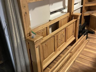 Wooden Queen Size Headboard & Footboard Set - Rustic Farmhouse Style