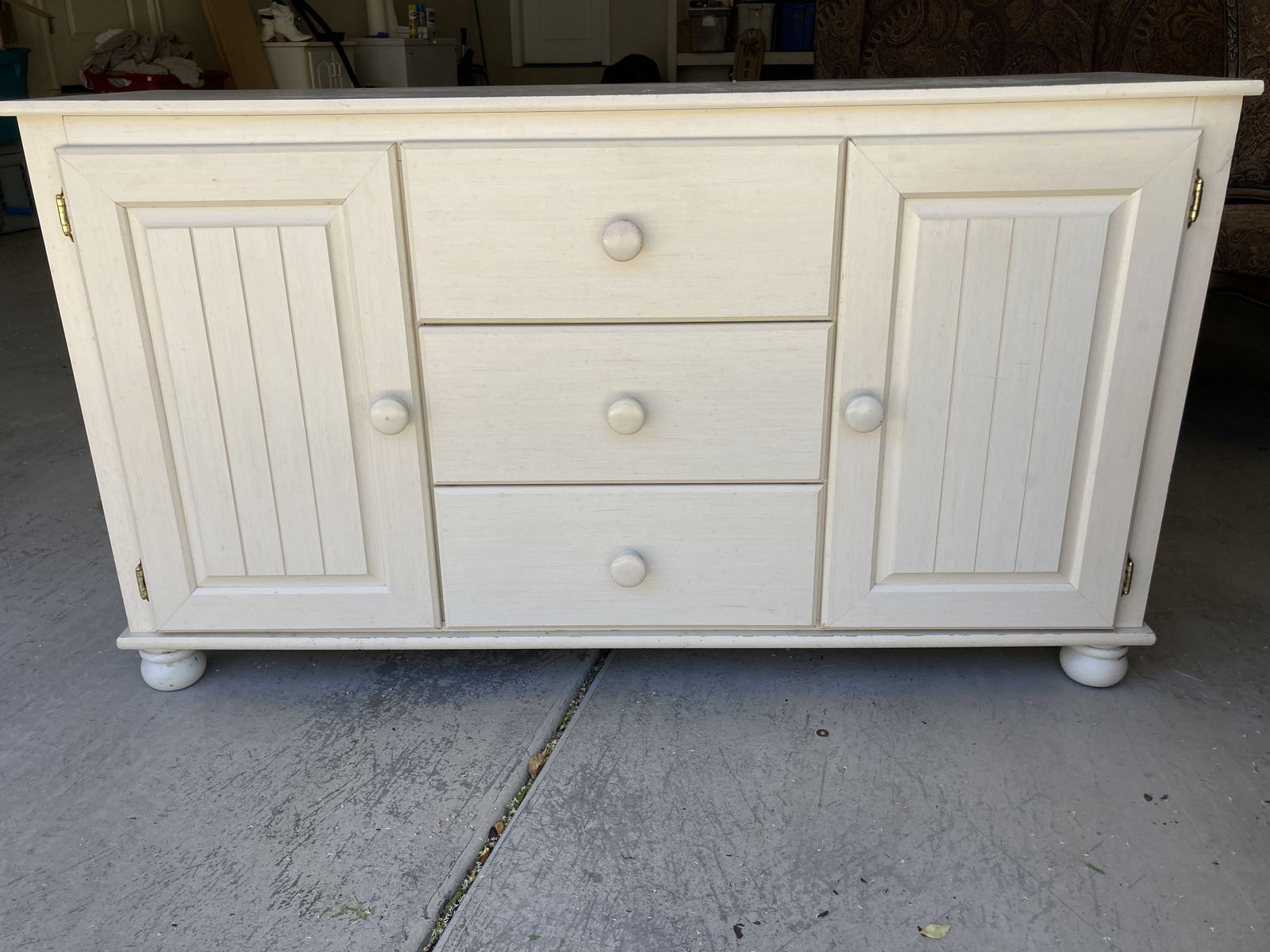 Shabby Chic Off-White Buffet Cabinet with 3 Drawers & 2 Doors - Used Good Condition
