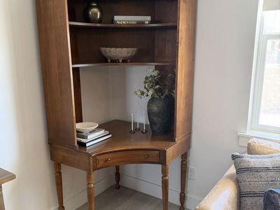Vintage Heywood Wakefield maple corner desk with hutch