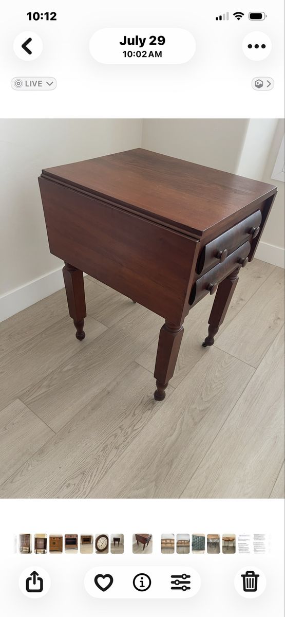Vintage Wooden Nightstand / Drop-Leaf Table with Drawers and Casters