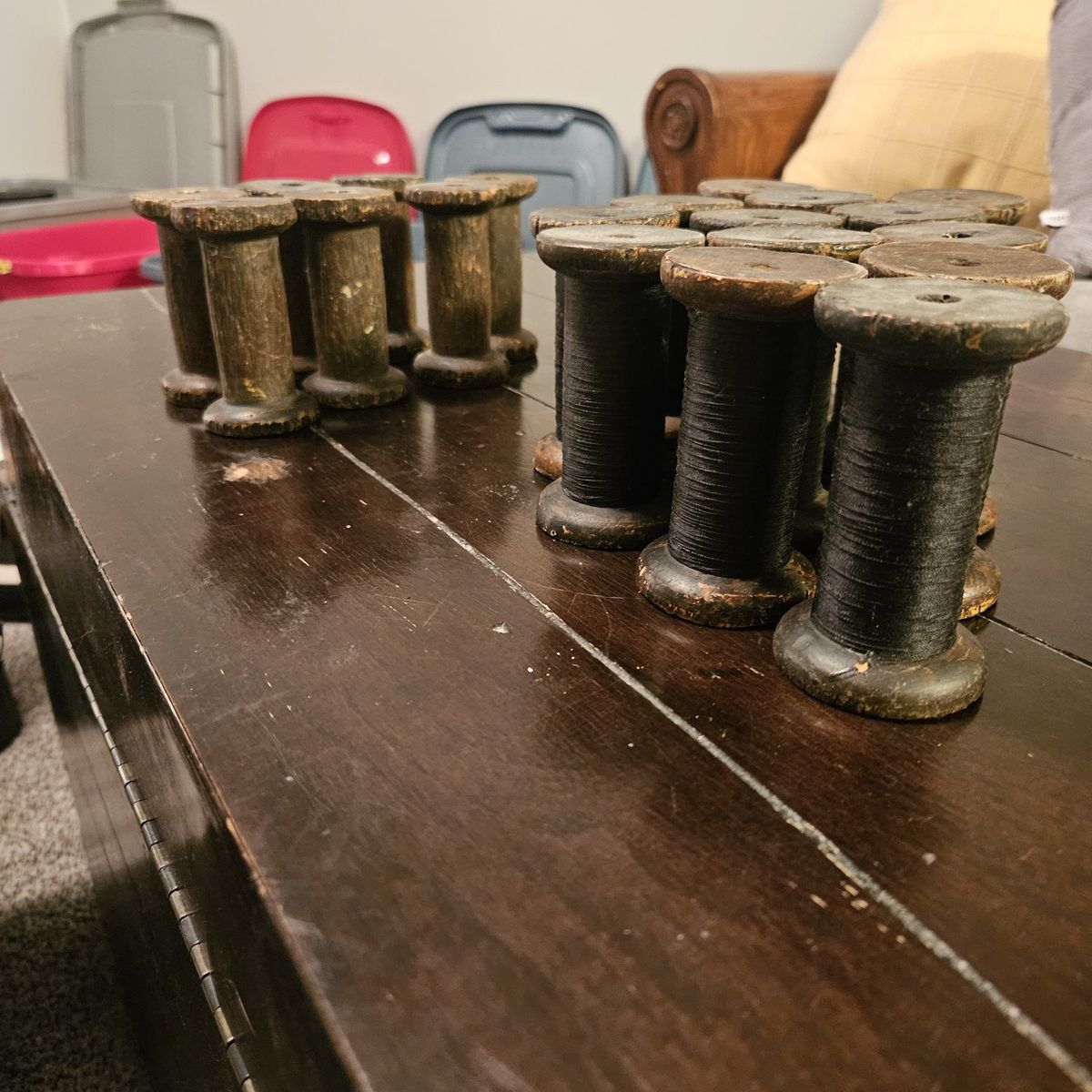 Decorative spools empty and black string