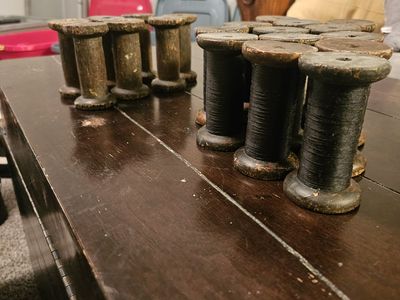 Decorative spools empty and black string