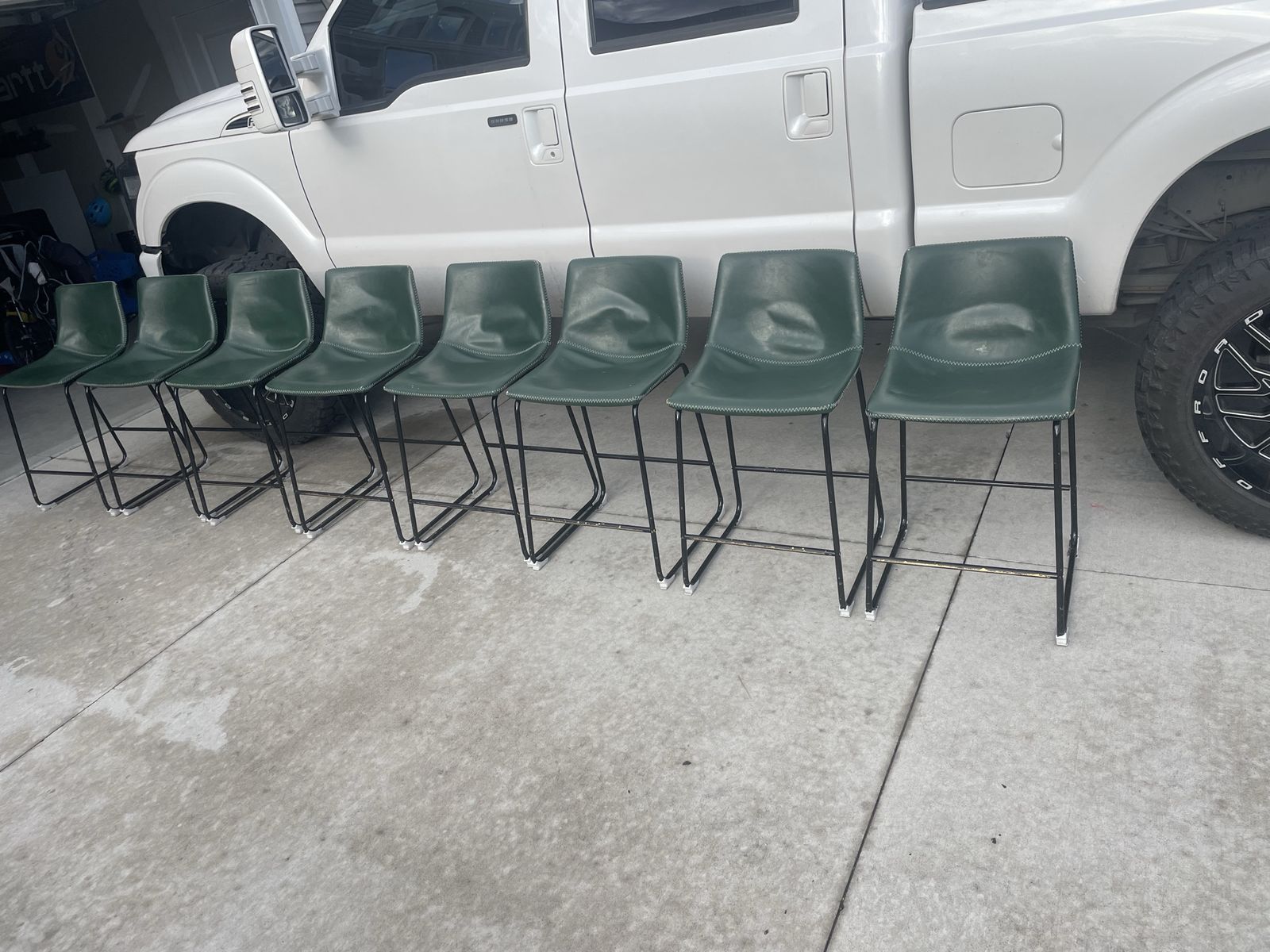 5 Green Faux Leather Bar Stools