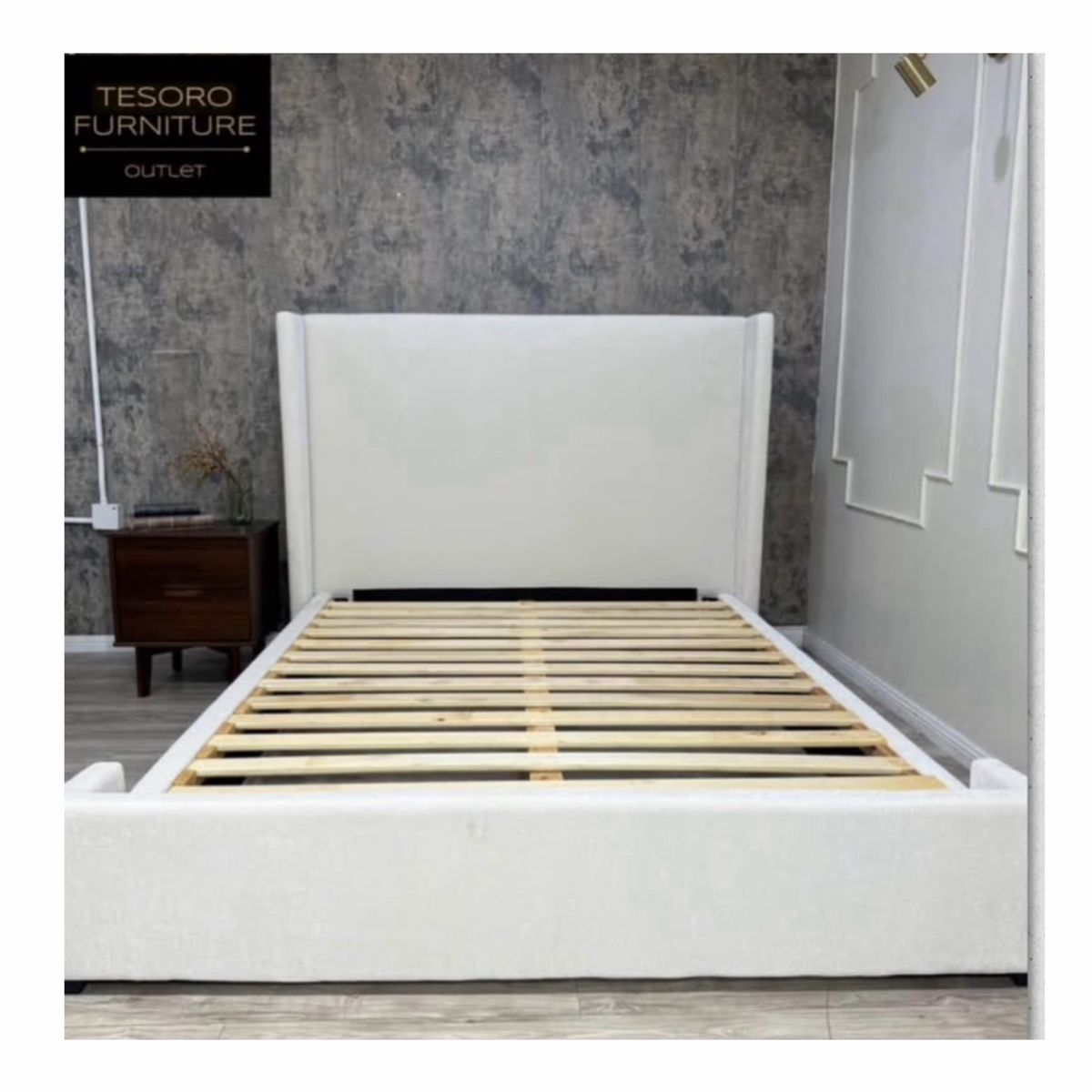 ABBYSON CREAM QUEEN FABRIC BED WE OFFER DELIVERY