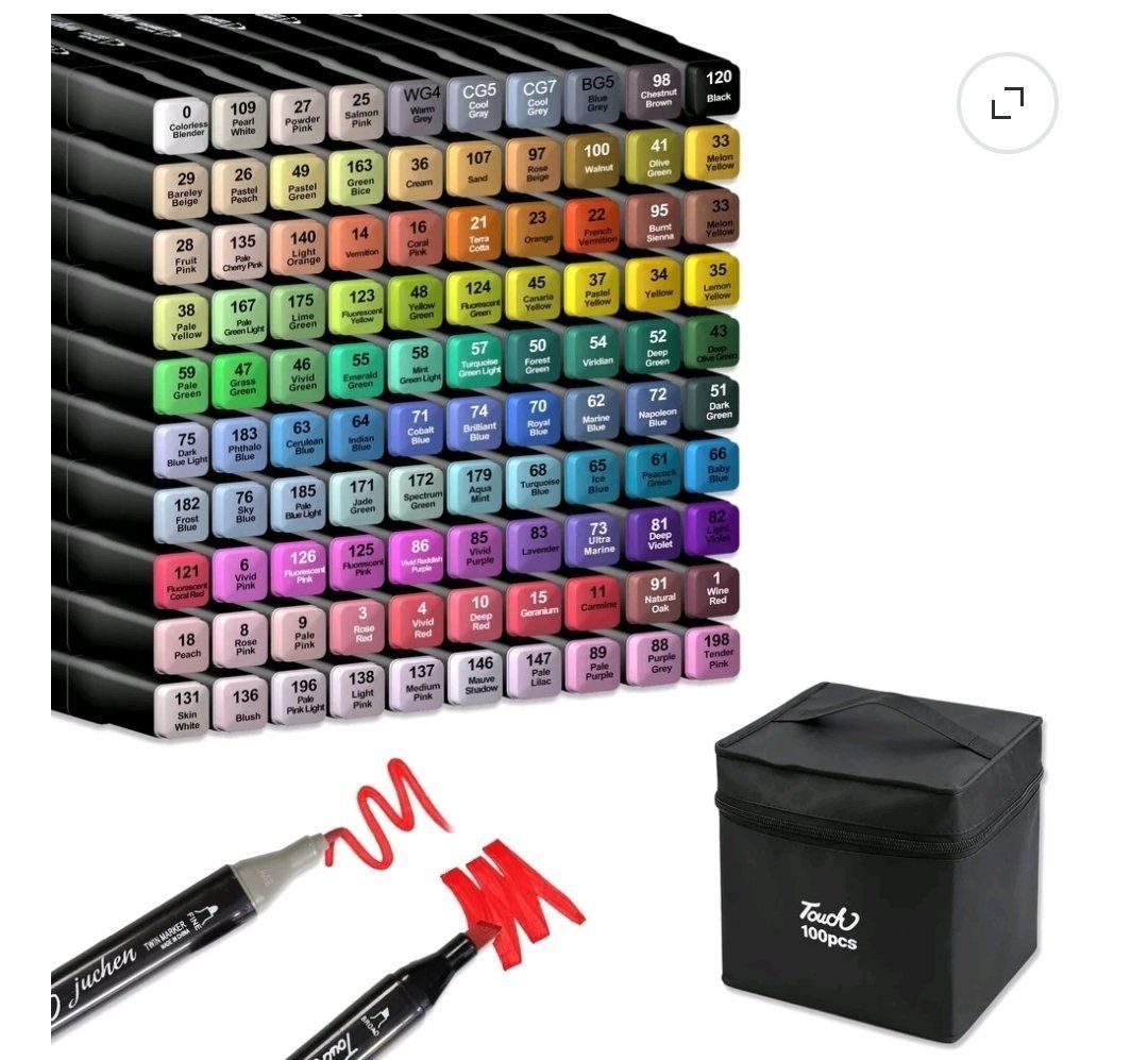 NEW 100 Piece Dual Tip Alcohol Markers Set with Carrying Case