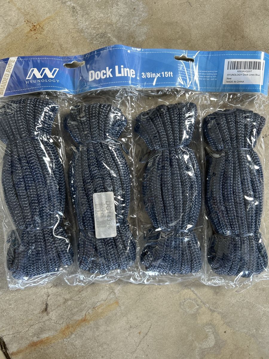HYUNOLOGY Double Braided Marine Boat Dock Lines 3/8 In x 15 Ft Blue 4 Pack