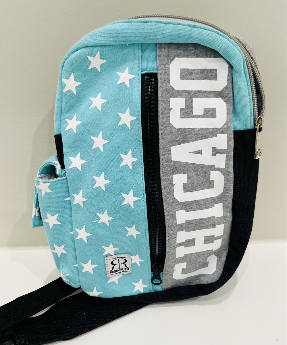 Robin Ruth Chicago Star Print Mini Backpack Crossbody Bag Blue/Gray Canvas