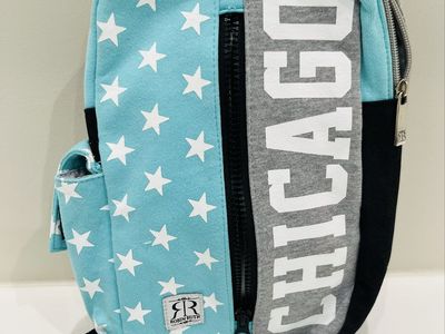 Robin Ruth Chicago Star Print Mini Backpack Crossbody Bag Blue/Gray Canvas