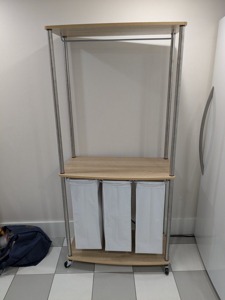 Laundry Cart / Laundry Center with Wheels and Hanging Rod.