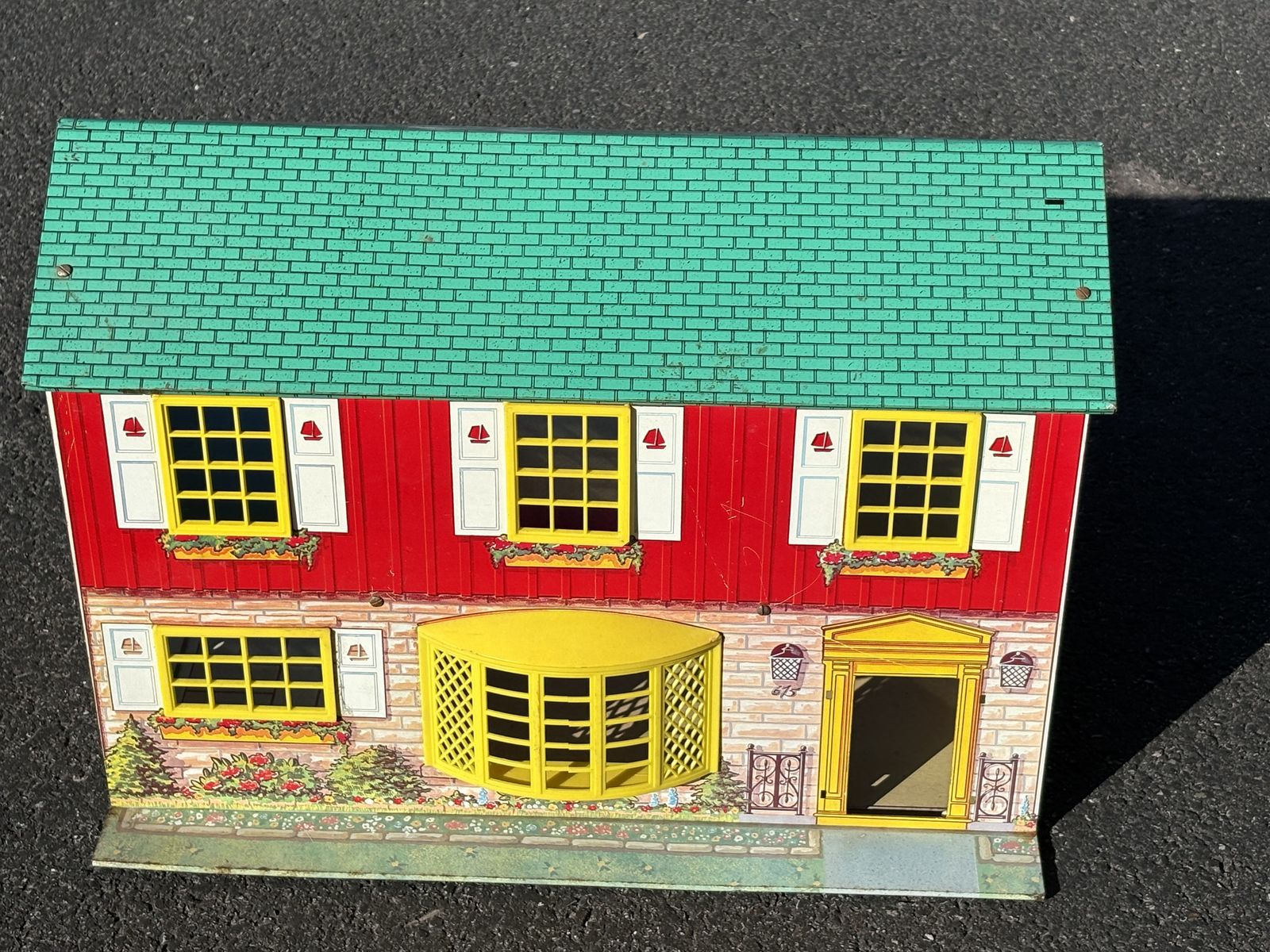 1950s Vintage Wolverine Tin Litho Metal 2-Story Dollhouse Farmhouse Mid Century