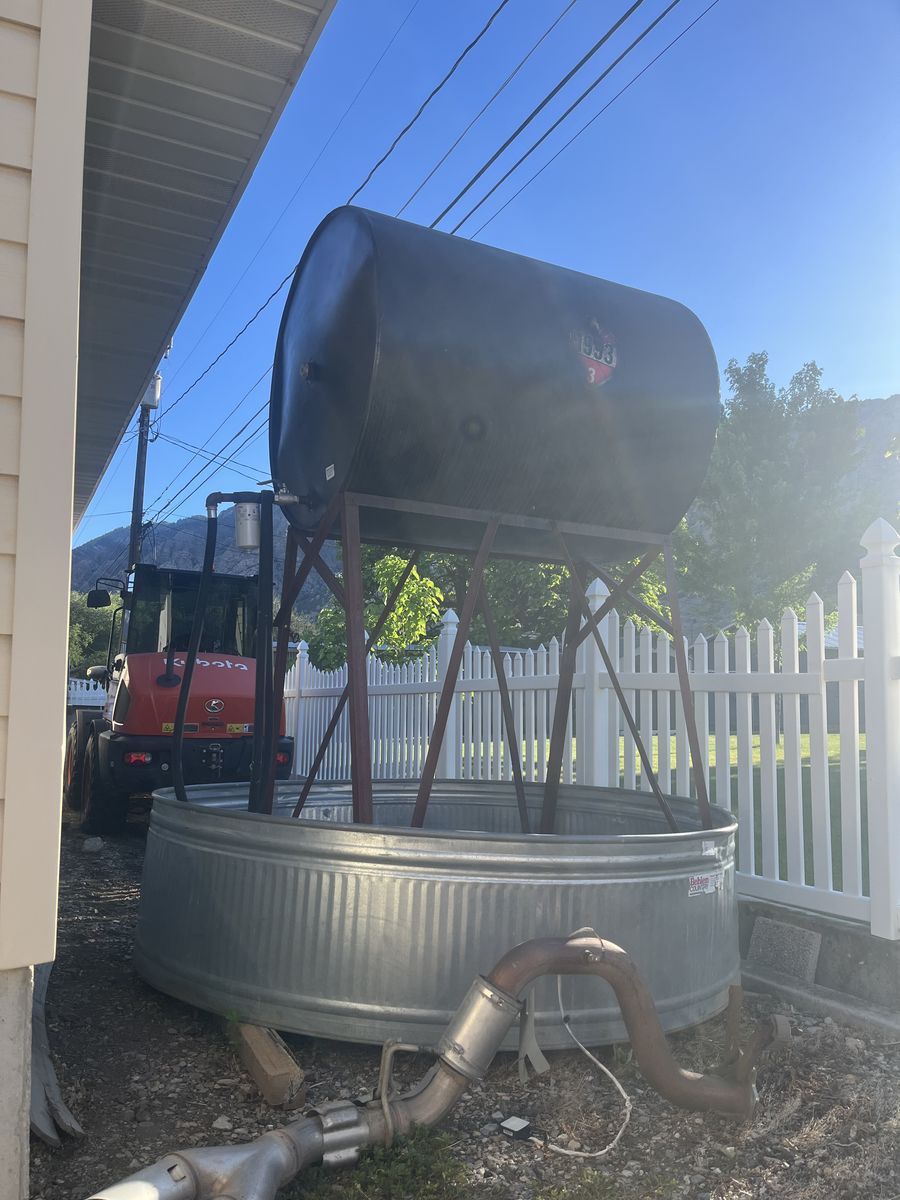 Large Steel Fuel Storage Tank on Stand with Galvanized Catch Basin