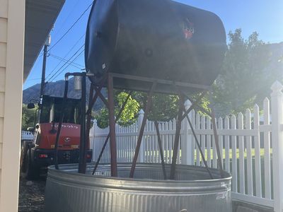 Large Steel Fuel Storage Tank on Stand with Galvanized Catch Basin