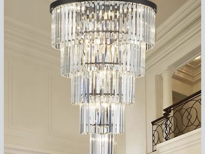 Modern Multi-Tier Crystal Chandelier with Black Metal Frame