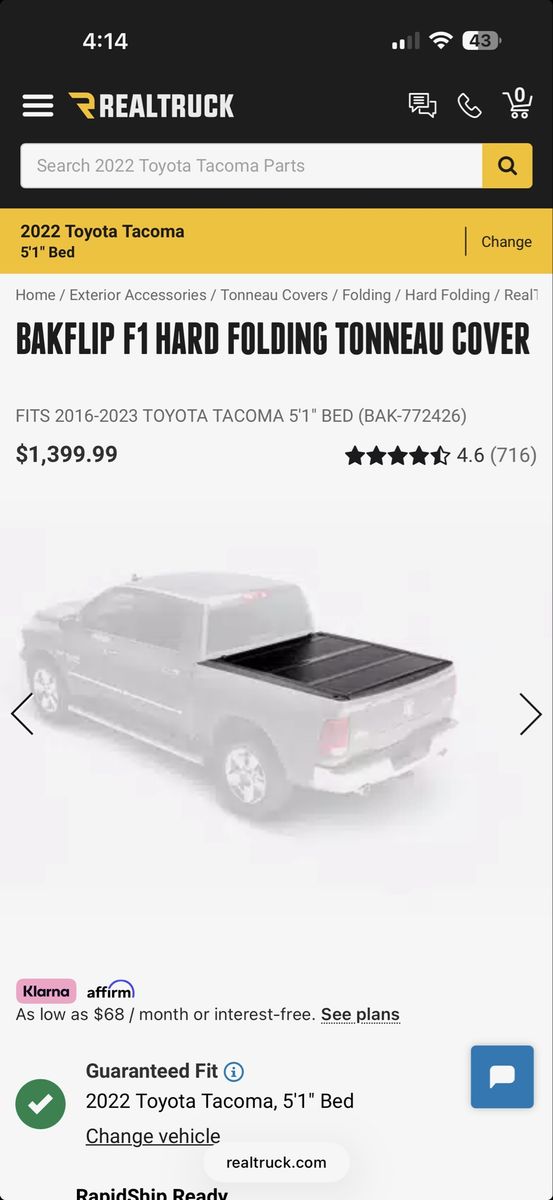Toyota Tacoma 2016-2023 BAKFLIP F1 Hard Folding Tonneau Cover