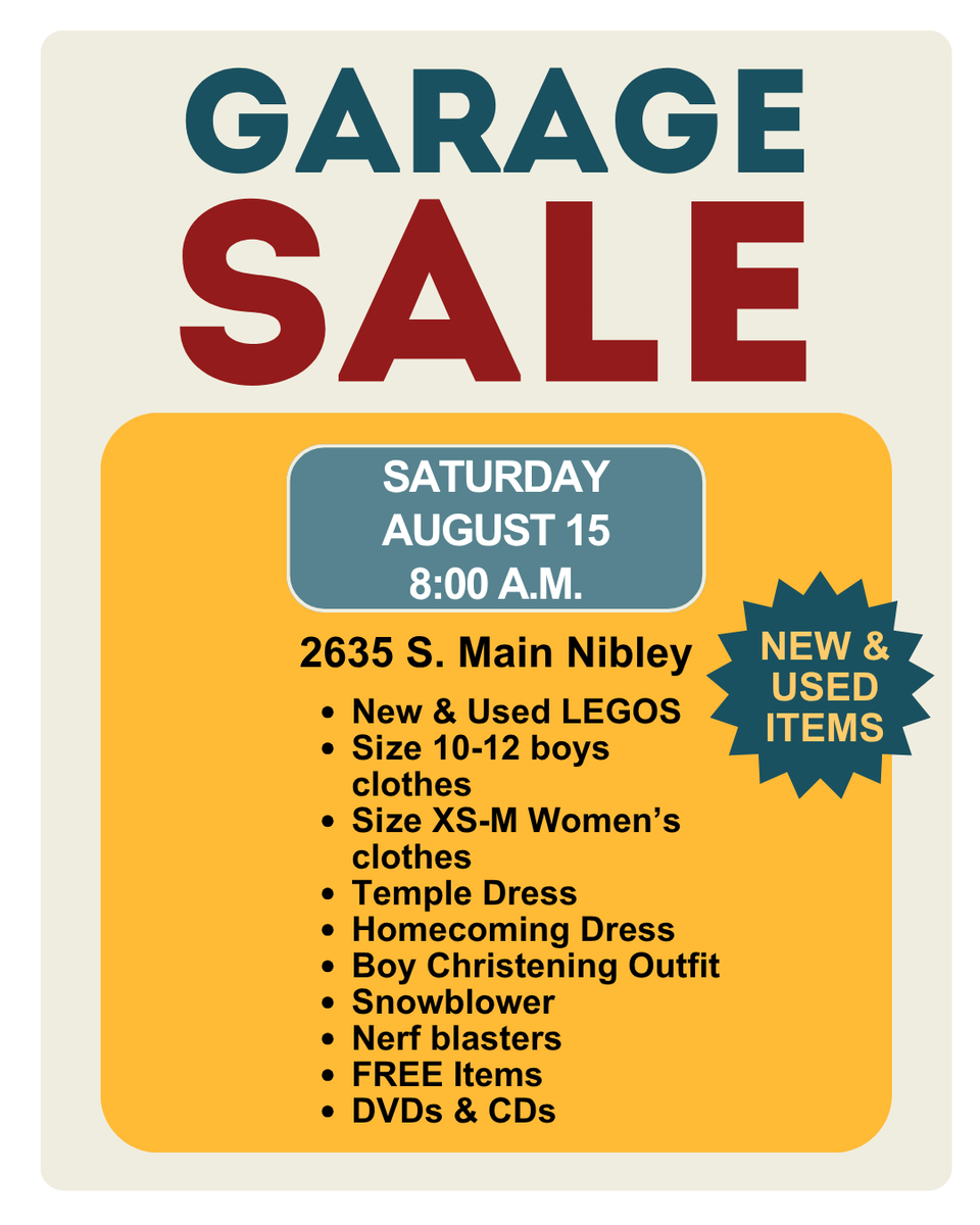 Garage Sale Saturday August 15th